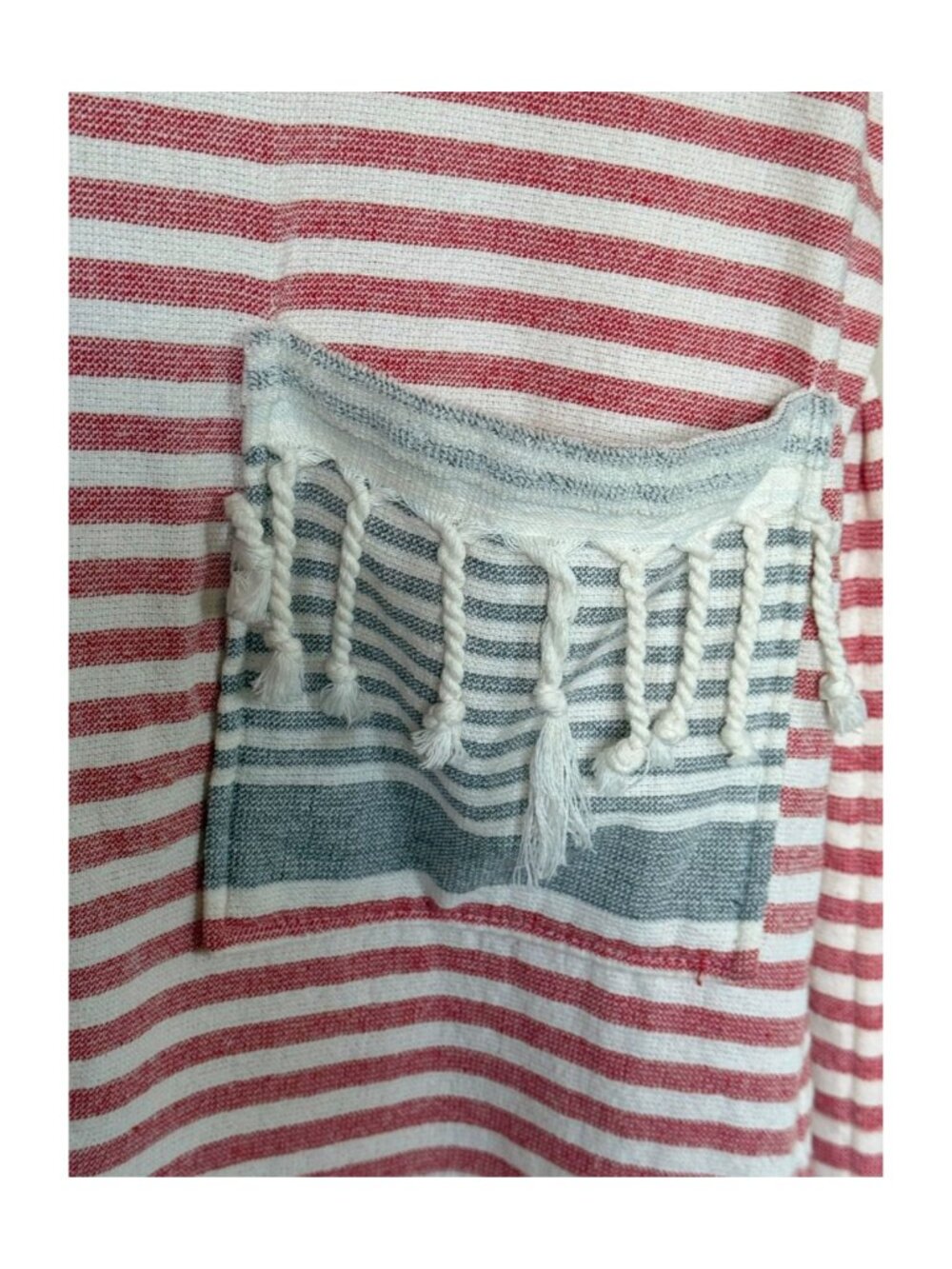 Terry Cloth Hooded Robe Small Striped Red White Blue Belted Bathrobe Beach Pool - Picture 4 of 5